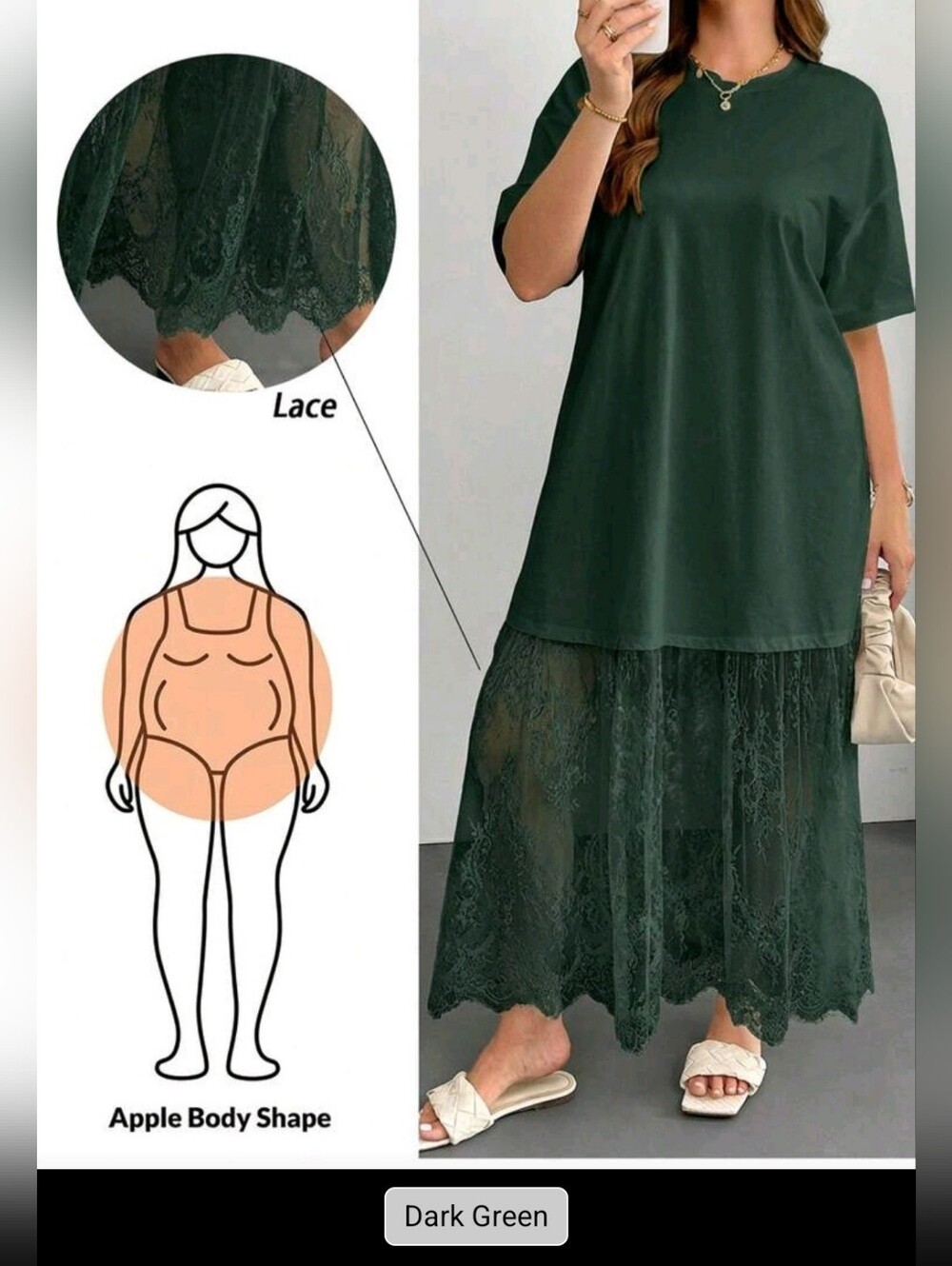 Dark Green Lace Trim Maxi